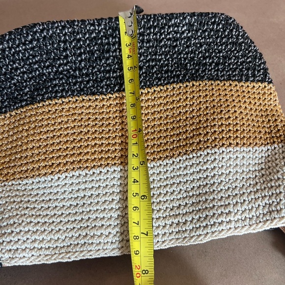 The Sak Black Tan Cream Vertical Stripes Crochet Small Shoulder Bag Zip Closure - Picture 6 of 10